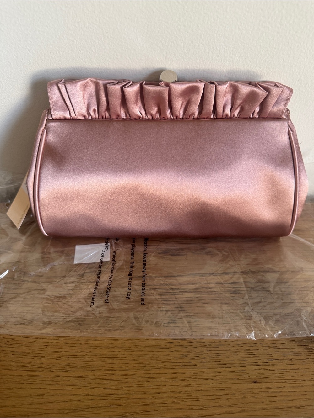 Badgley Mischka Pink Satin Ruffle Clutch